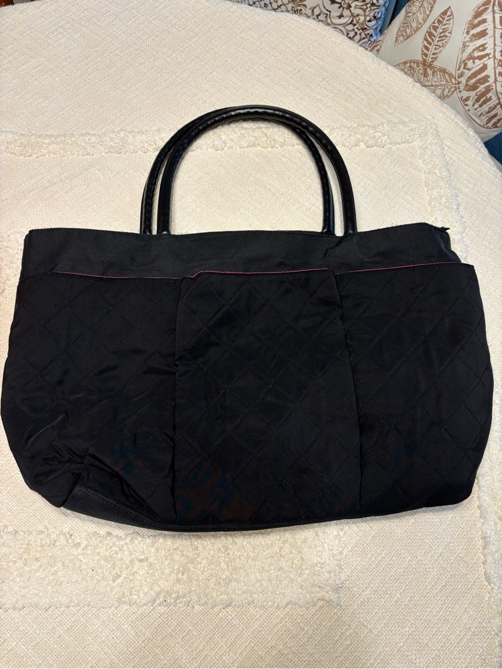 Everyday Black Quilted Tote with Double Top Handles